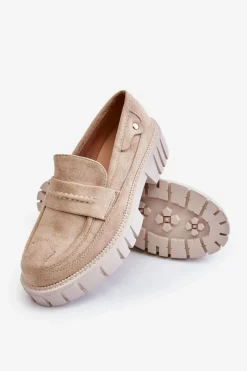 Online Damskie Zamszowe Wsuwane Półbuty Beżowe Fiorell Damskie Mokasyny Damskie Zamszowe