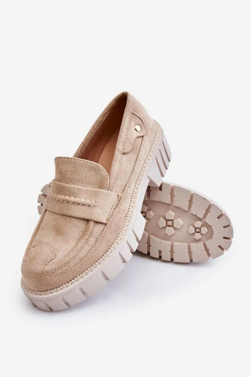 Online Damskie Zamszowe Wsuwane Półbuty Beżowe Fiorell Damskie Mokasyny Damskie Zamszowe