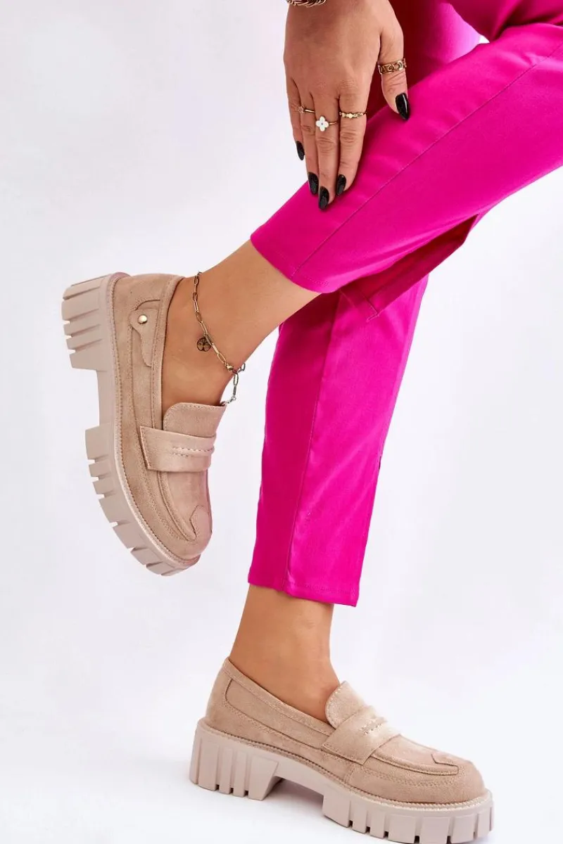 Online Damskie Zamszowe Wsuwane Półbuty Beżowe Fiorell Damskie Mokasyny Damskie Zamszowe