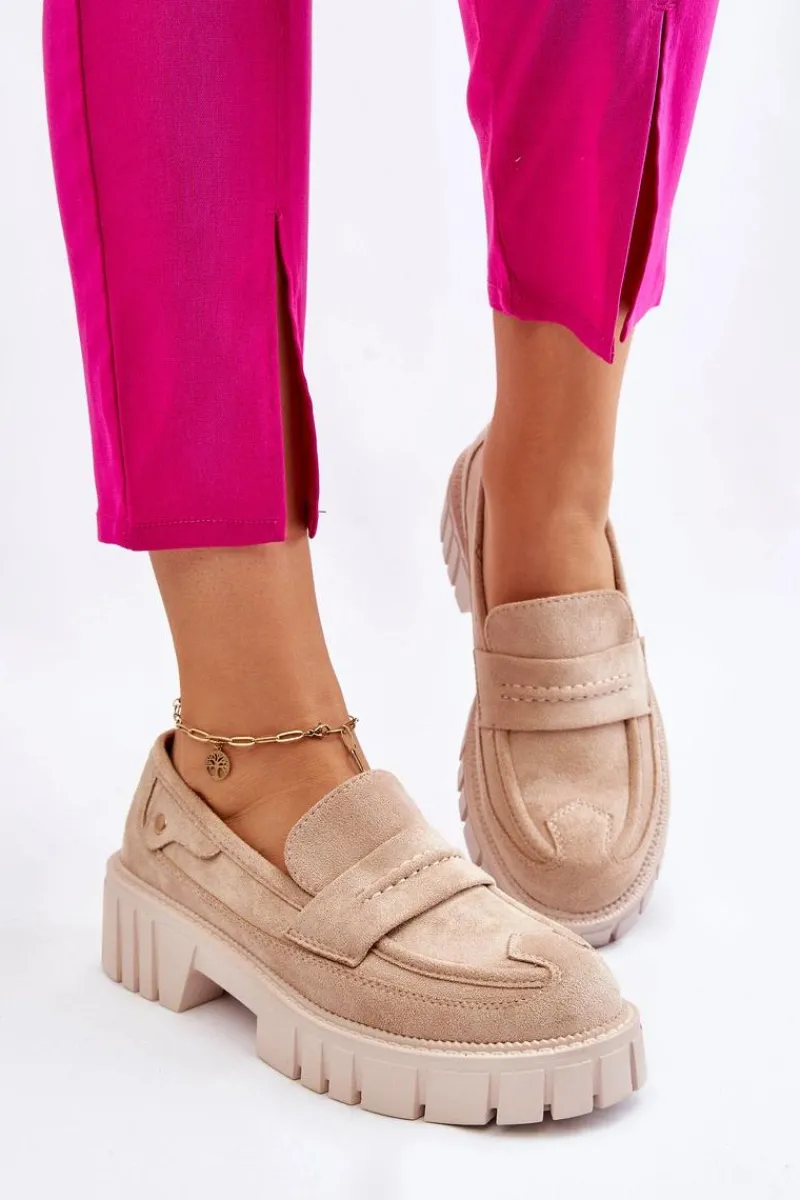 Online Damskie Zamszowe Wsuwane Półbuty Beżowe Fiorell Damskie Mokasyny Damskie Zamszowe