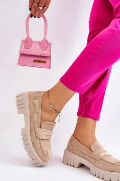 Online Damskie Zamszowe Wsuwane Półbuty Beżowe Fiorell Damskie Mokasyny Damskie Zamszowe