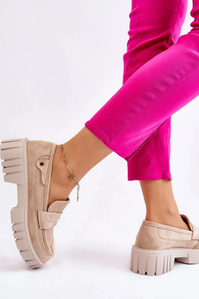 Online Damskie Zamszowe Wsuwane Półbuty Beżowe Fiorell Damskie Mokasyny Damskie Zamszowe