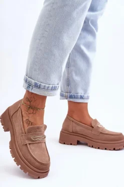 Mokasyny Na Platformie|Mokasyny Damskie Zamszowe>Boto Damskie Zamszowe Wsuwane Mokasyny Ciemnobeżowe Pure Love