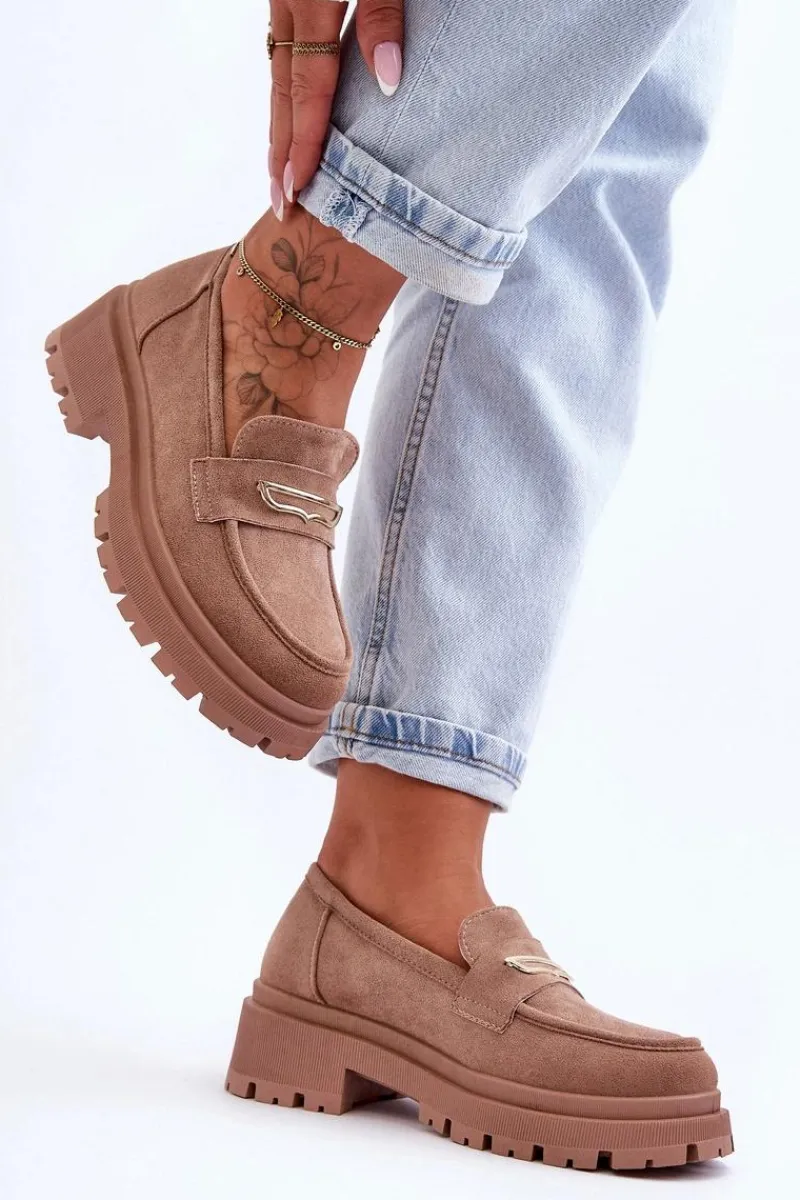 Mokasyny Na Platformie|Mokasyny Damskie Zamszowe>Boto Damskie Zamszowe Wsuwane Mokasyny Ciemnobeżowe Pure Love