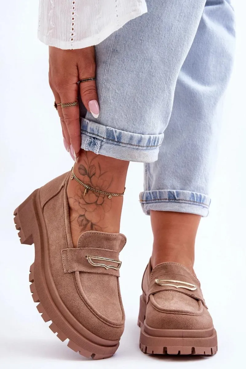 Mokasyny Na Platformie|Mokasyny Damskie Zamszowe>Boto Damskie Zamszowe Wsuwane Mokasyny Ciemnobeżowe Pure Love