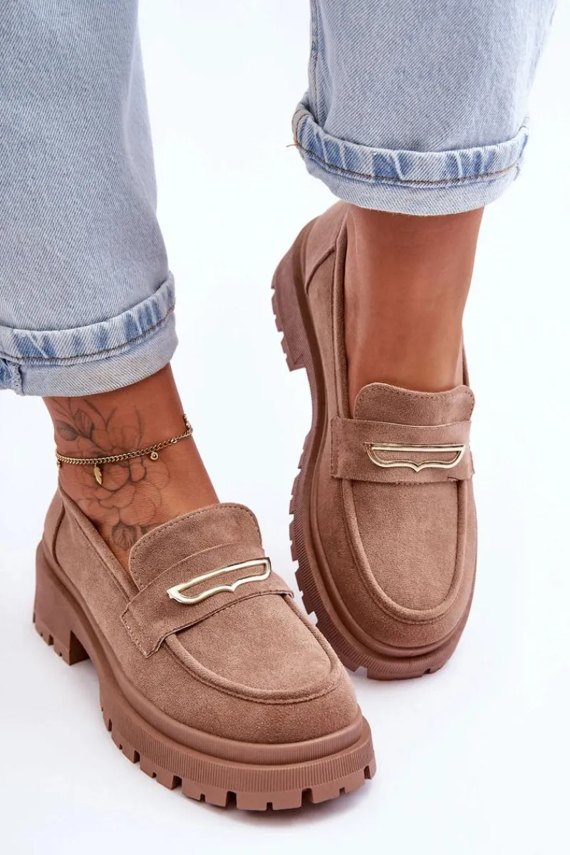 Mokasyny Na Platformie|Mokasyny Damskie Zamszowe>Boto Damskie Zamszowe Wsuwane Mokasyny Ciemnobeżowe Pure Love