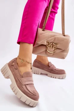 Sale Damskie Zamszowe Wsuwane Półbuty Jasnobrązowe Fiorell Damskie Mokasyny Damskie Zamszowe