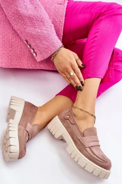 Sale Damskie Zamszowe Wsuwane Półbuty Jasnobrązowe Fiorell Damskie Mokasyny Damskie Zamszowe