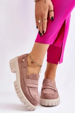 Sale Damskie Zamszowe Wsuwane Półbuty Jasnobrązowe Fiorell Damskie Mokasyny Damskie Zamszowe