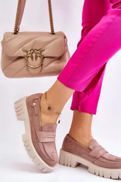 Sale Damskie Zamszowe Wsuwane Półbuty Jasnobrązowe Fiorell Damskie Mokasyny Damskie Zamszowe