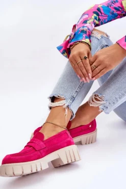 Hot Boto Damskie Zamszowe Wsuwane Półbuty Fuksja Fiorell Różowy