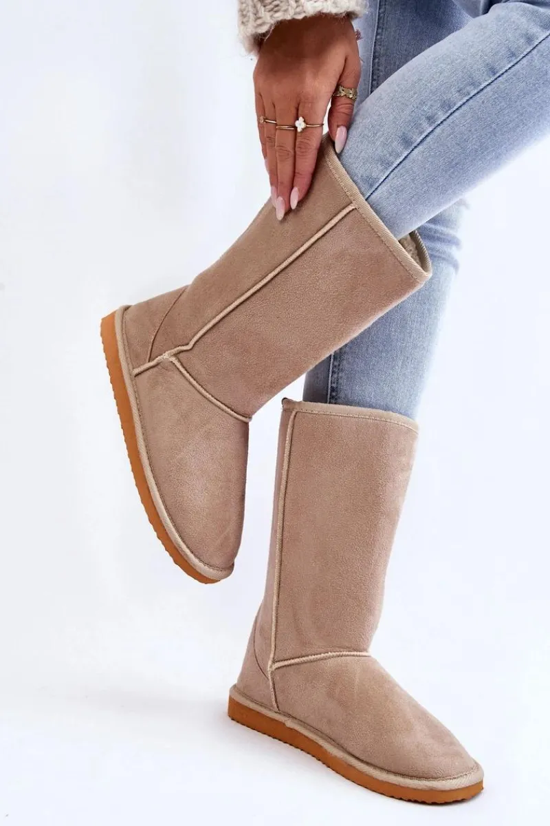 Śniegowce Damskie>Boto Damskie Zamszowe Wysokie Śniegowce Ocieplane Beżowe Reyma