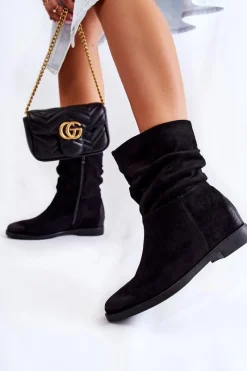 Best Boto Damskie Zamszowe Wysokie Botki Czarne Venis