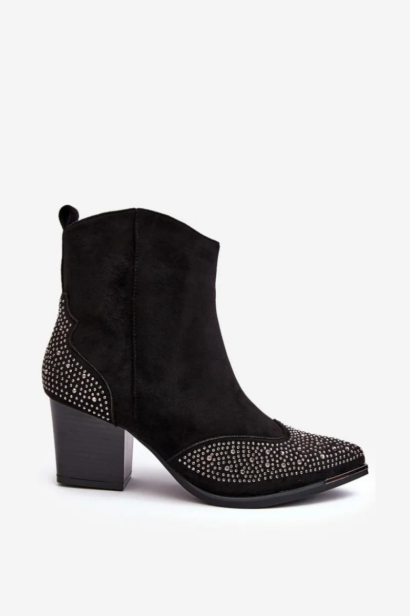 Damskie Zdobione Botki Kowbojki Na Słupku Czarne Eleduana Damskie Botki Ocieplane|Botki Na Słupku