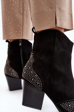 Damskie Zdobione Botki Kowbojki Na Słupku Czarne Eleduana Damskie Botki Ocieplane|Botki Na Słupku