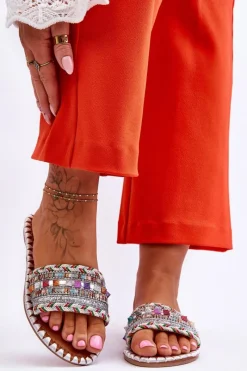 Hot Damskie Zdobione Klapki Białe Bellisa Damskie Klapki Damskie Klasyczne