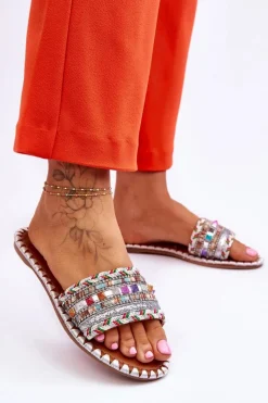 Hot Damskie Zdobione Klapki Białe Bellisa Damskie Klapki Damskie Klasyczne