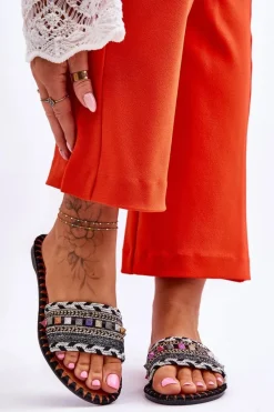 Clearance Damskie Zdobione Klapki Czarne Bellisa Damskie Klapki Damskie Klasyczne