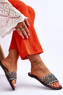 Clearance Damskie Zdobione Klapki Czarne Bellisa Damskie Klapki Damskie Klasyczne