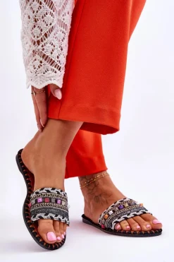 Clearance Damskie Zdobione Klapki Czarne Bellisa Damskie Klapki Damskie Klasyczne