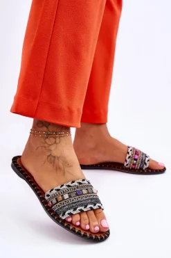 Clearance Damskie Zdobione Klapki Czarne Bellisa Damskie Klapki Damskie Klasyczne