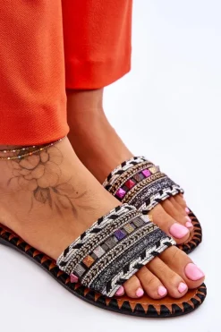 Clearance Damskie Zdobione Klapki Czarne Bellisa Damskie Klapki Damskie Klasyczne