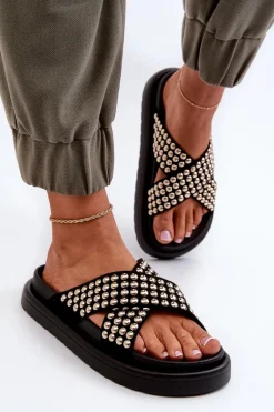 Klapki Na Platformie|Klapki Damskie Klasyczne>Boto Damskie Zdobione Klapki Na Platformie Czarne Niraela