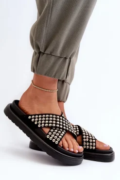 Klapki Na Platformie|Klapki Damskie Klasyczne>Boto Damskie Zdobione Klapki Na Platformie Czarne Niraela