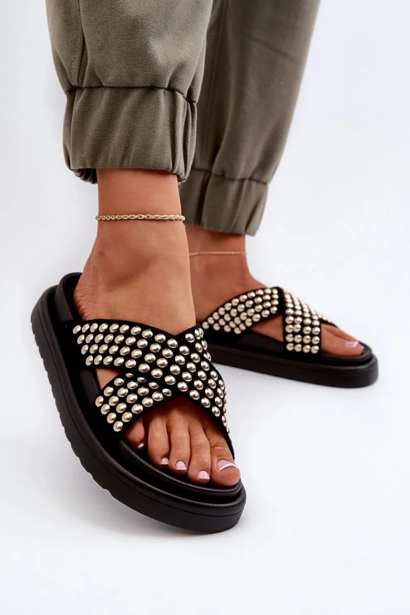 Klapki Na Platformie|Klapki Damskie Klasyczne>Boto Damskie Zdobione Klapki Na Platformie Czarne Niraela