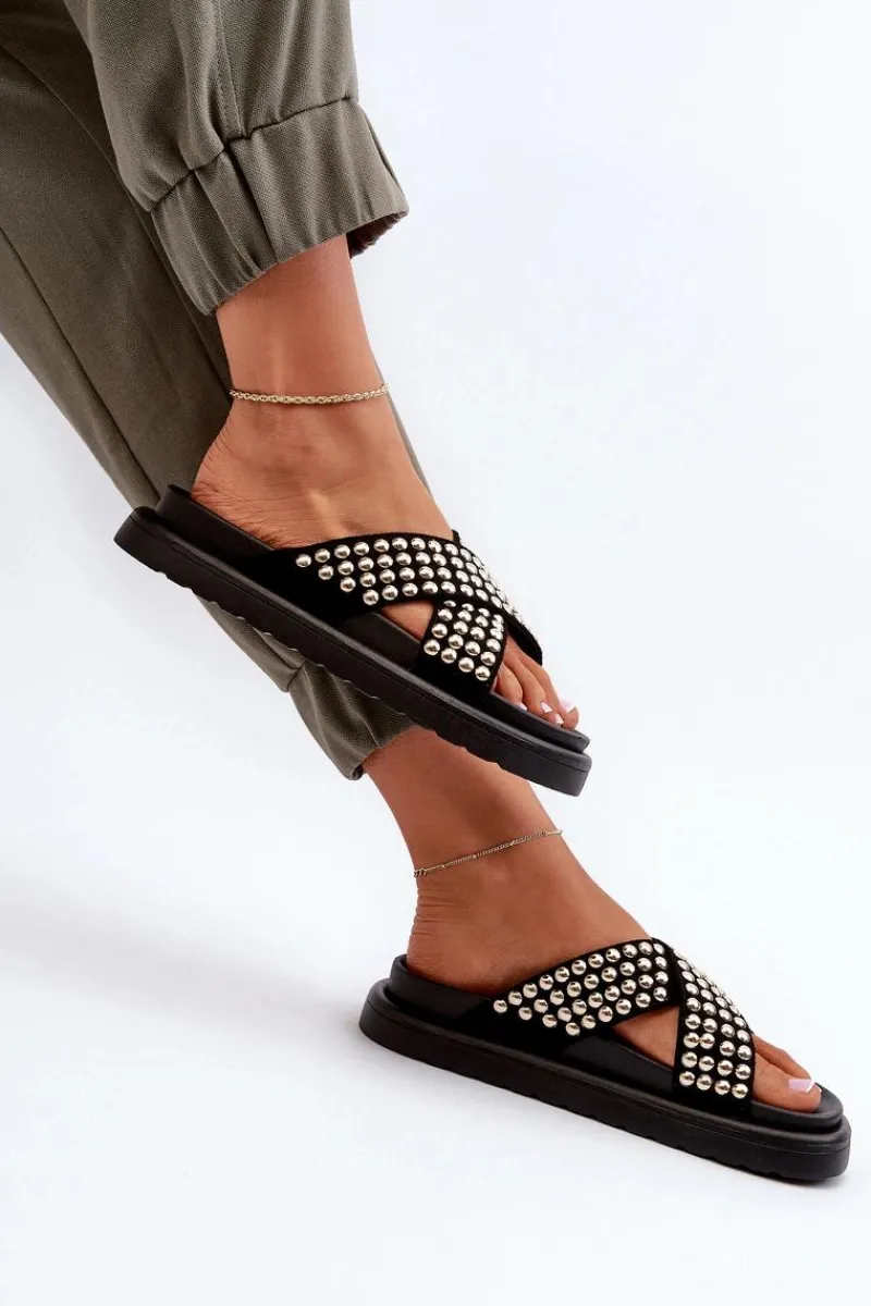 Klapki Na Platformie|Klapki Damskie Klasyczne>Boto Damskie Zdobione Klapki Na Platformie Czarne Niraela