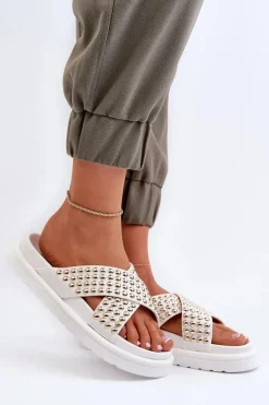 Online Damskie Zdobione Klapki Na Platformie Białe Niraela Damskie Klapki Na Platformie|Klapki Damskie Klasyczne