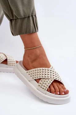 Online Damskie Zdobione Klapki Na Platformie Białe Niraela Damskie Klapki Na Platformie|Klapki Damskie Klasyczne