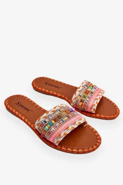 Best Boto Damskie Zdobione Klapki Pomarańczowe Bellisa