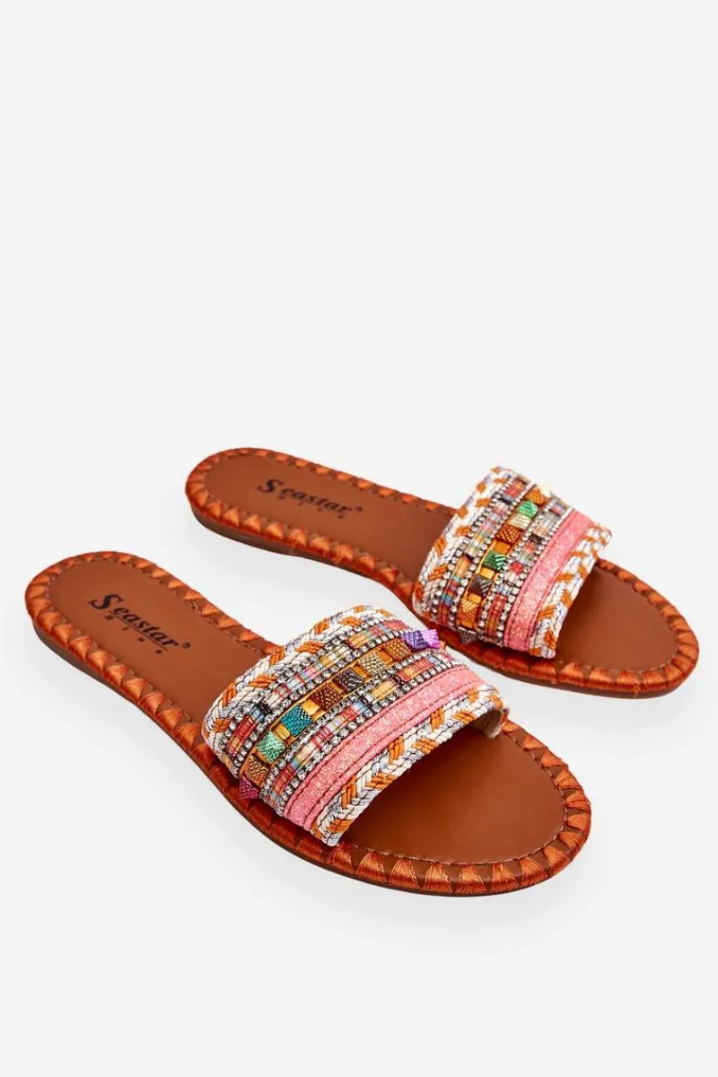 Best Boto Damskie Zdobione Klapki Pomarańczowe Bellisa