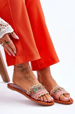 Best Boto Damskie Zdobione Klapki Pomarańczowe Bellisa