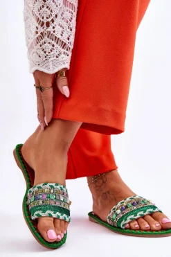 Discount Boto Damskie Zdobione Klapki Zielone Bellisa Zielony