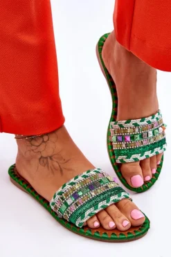 Discount Boto Damskie Zdobione Klapki Zielone Bellisa Zielony