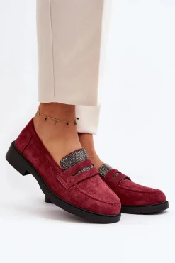 Sale Damskie Zdobione Mokasyny Bordowe Dananei Damskie Loafersy Damskie|Mokasyny Płaskie