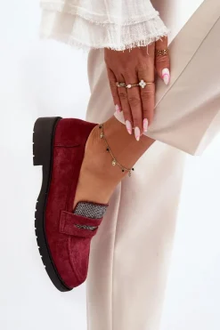 Sale Damskie Zdobione Mokasyny Bordowe Dananei Damskie Loafersy Damskie|Mokasyny Płaskie