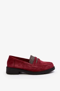 Sale Damskie Zdobione Mokasyny Bordowe Dananei Damskie Loafersy Damskie|Mokasyny Płaskie