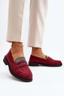 Sale Damskie Zdobione Mokasyny Bordowe Dananei Damskie Loafersy Damskie|Mokasyny Płaskie