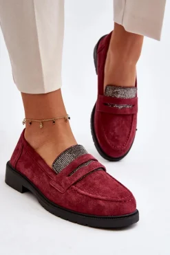 Sale Damskie Zdobione Mokasyny Bordowe Dananei Damskie Loafersy Damskie|Mokasyny Płaskie