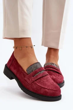 Sale Damskie Zdobione Mokasyny Bordowe Dananei Damskie Loafersy Damskie|Mokasyny Płaskie