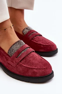 Sale Damskie Zdobione Mokasyny Bordowe Dananei Damskie Loafersy Damskie|Mokasyny Płaskie