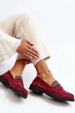 Sale Damskie Zdobione Mokasyny Bordowe Dananei Damskie Loafersy Damskie|Mokasyny Płaskie