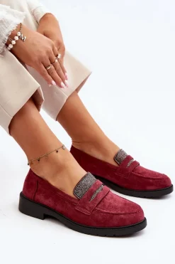 Sale Damskie Zdobione Mokasyny Bordowe Dananei Damskie Loafersy Damskie|Mokasyny Płaskie
