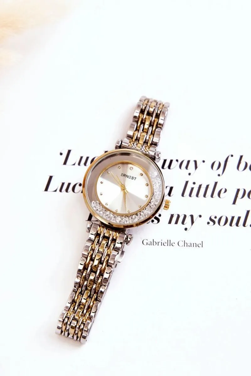 Clearance Ernest Damskie Zegarek Na Bransolecie Z Cyrkoniami Srebrno-Złoty