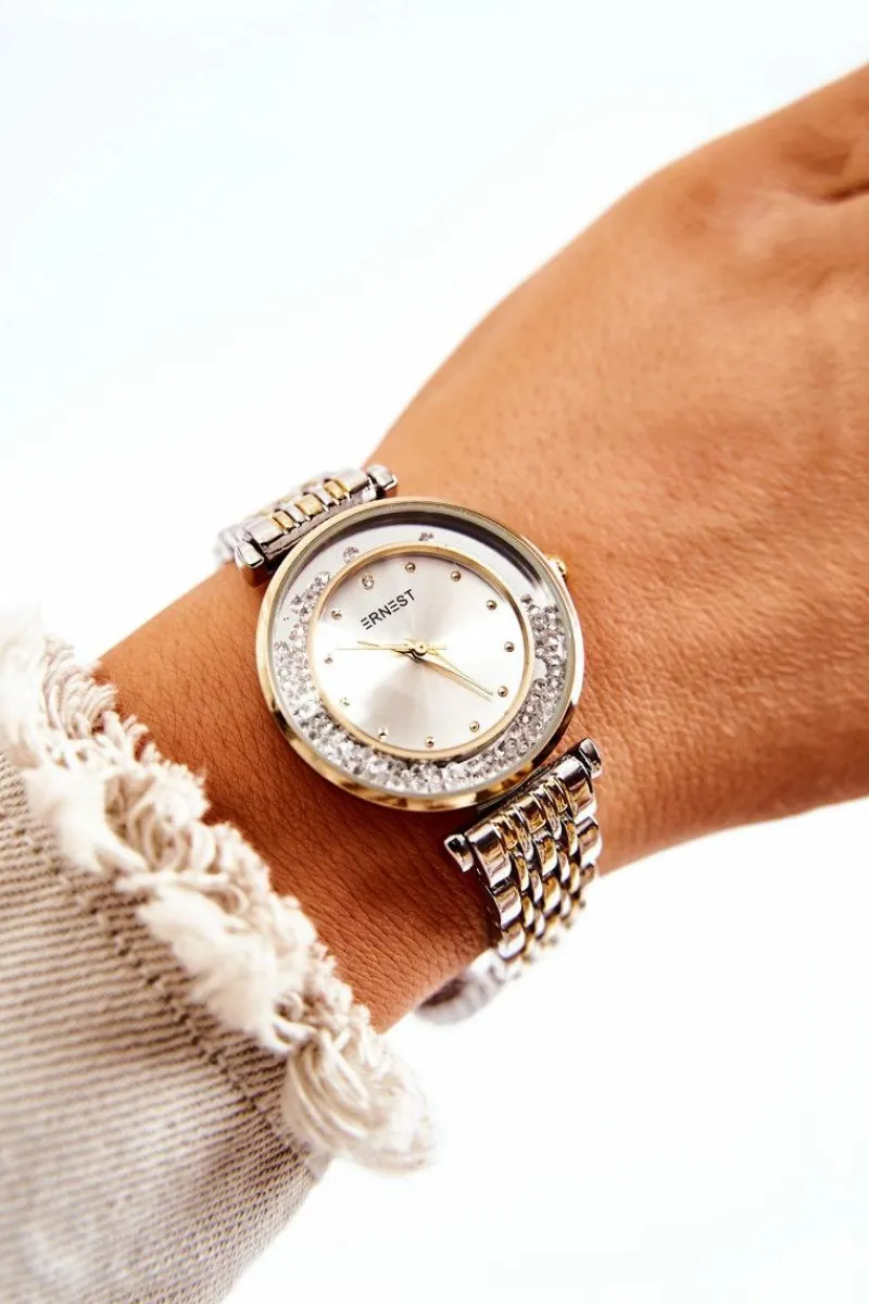 Clearance Ernest Damskie Zegarek Na Bransolecie Z Cyrkoniami Srebrno-Złoty