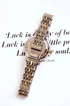 Clearance Ernest Damskie Zegarek Na Bransolecie Z Cyrkoniami Srebrno-Złoty