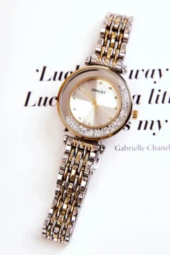 Clearance Ernest Damskie Zegarek Na Bransolecie Z Cyrkoniami Srebrno-Złoty